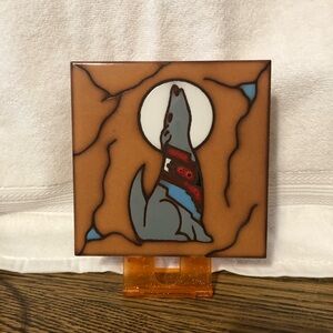 Earthtones vintage The Serenading Coyotes 6x6 tile trivet wall art decor 1995